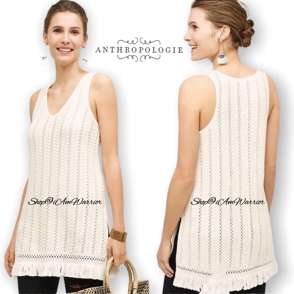 Anthropologie {Knitted & Knotted} NWT ivory fringe tunic sweater